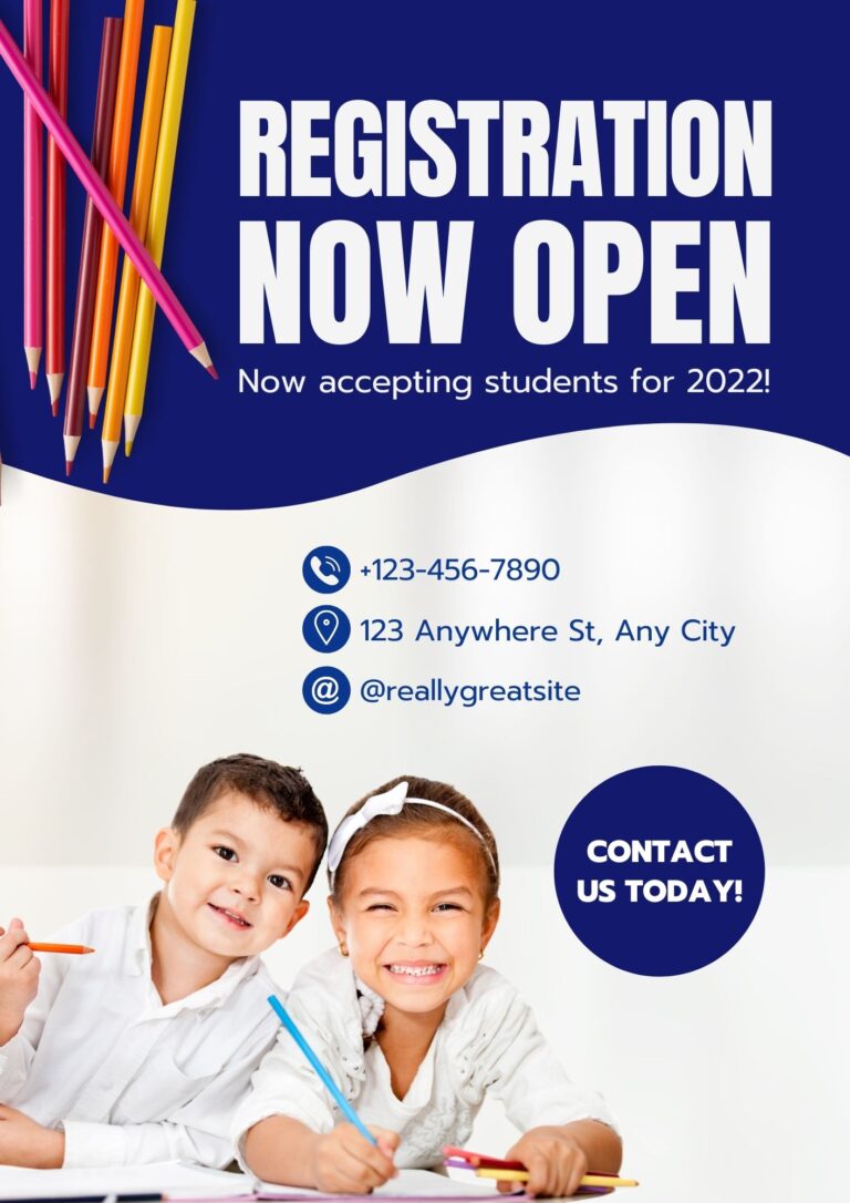Blue Wave and Children School Registration Flyer