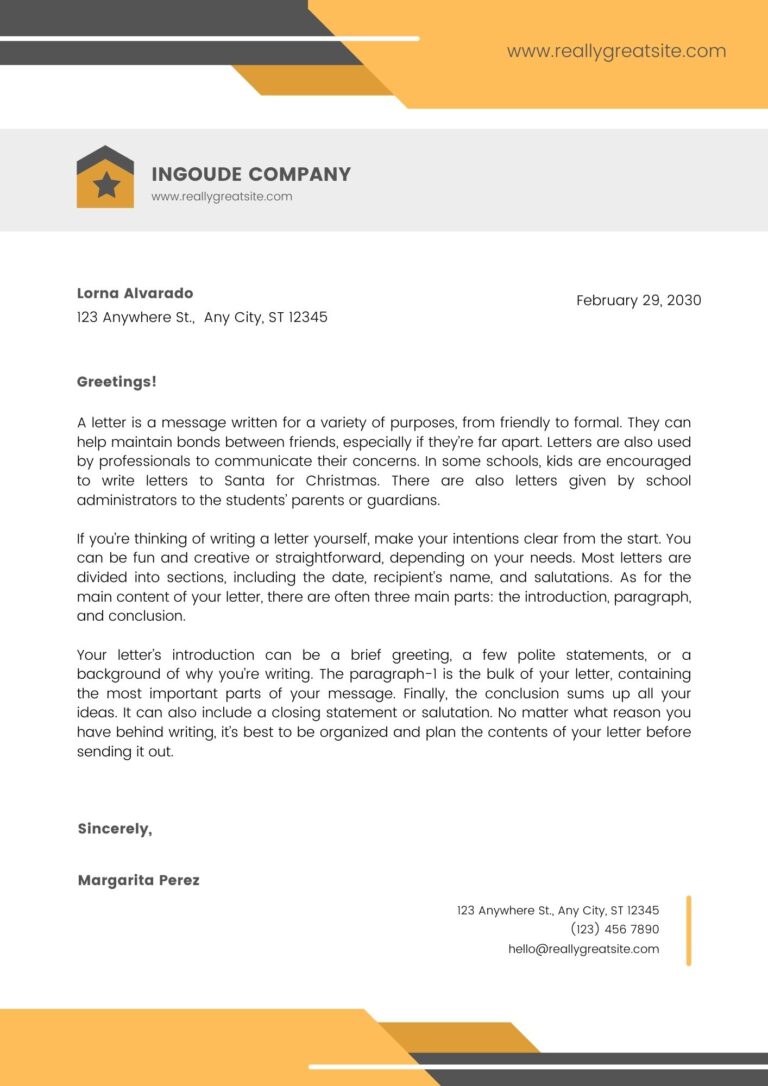 Dark Grey & Yellow Minimalist Company Business Letterhead